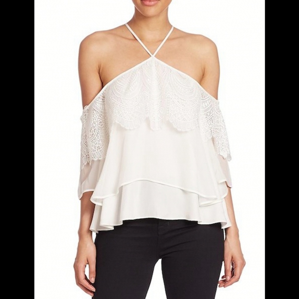 Cinq a sept fleur silk cold shoulder lace top NWT